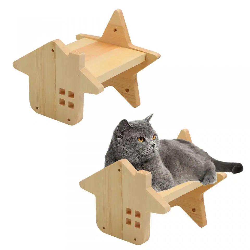 Wooden Cat Wall Climbing System - Modular Shelves & Scratching Posts with Sisal Rope