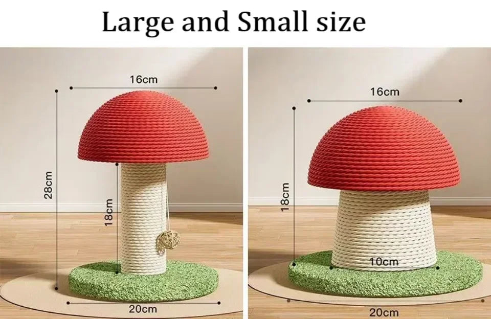 Red Mushroom Cat Scratching Post - Sisal Climbing Tower with Natural Rope Wrapping