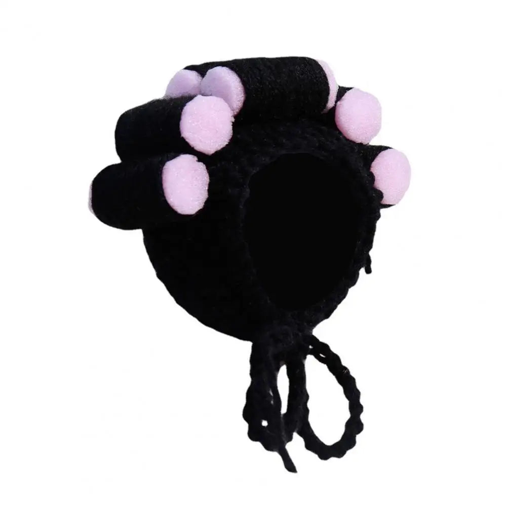 Cat Hat with Hair Rollers - Adjustable Knitted Pet Headdress for Dress-Up and Photography