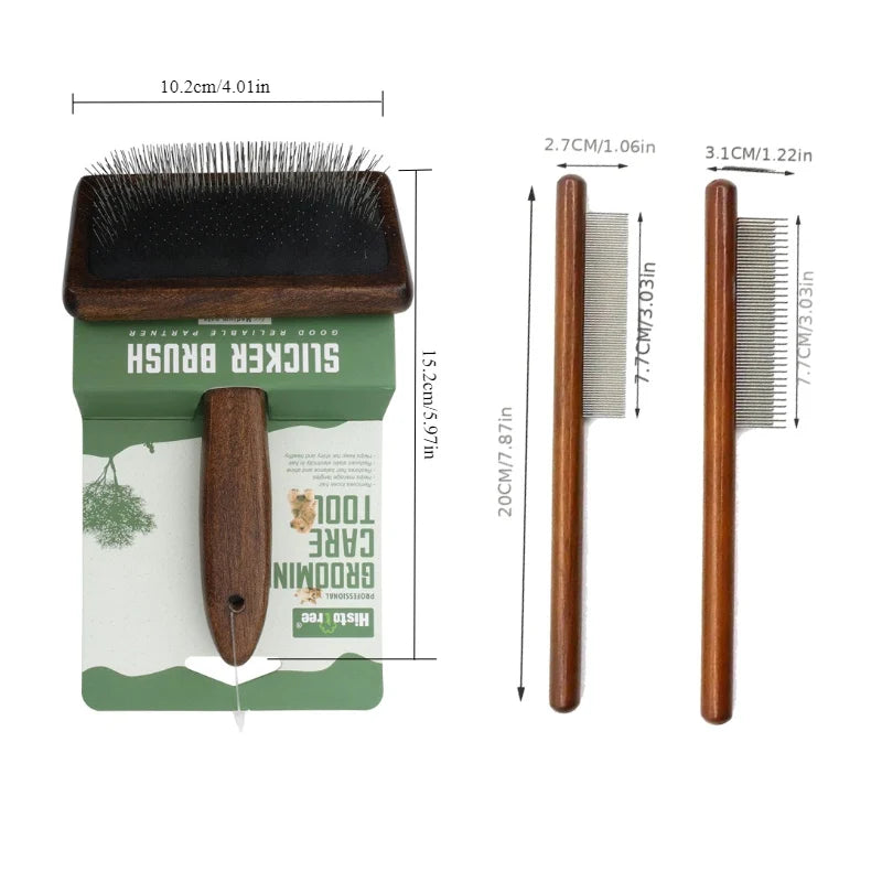 Wooden Handle Cat Grooming Comb - Stainless Steel Pet Hair Remover & Massage Brush