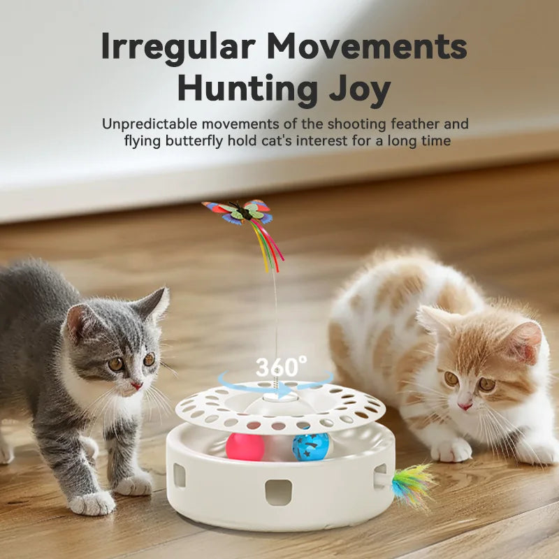 ROJECO 3-in-1 Automatic Interactive Cat Toy - Wireless Feather Teaser with Track Ball and Ambush Play Station for Indoor Cats