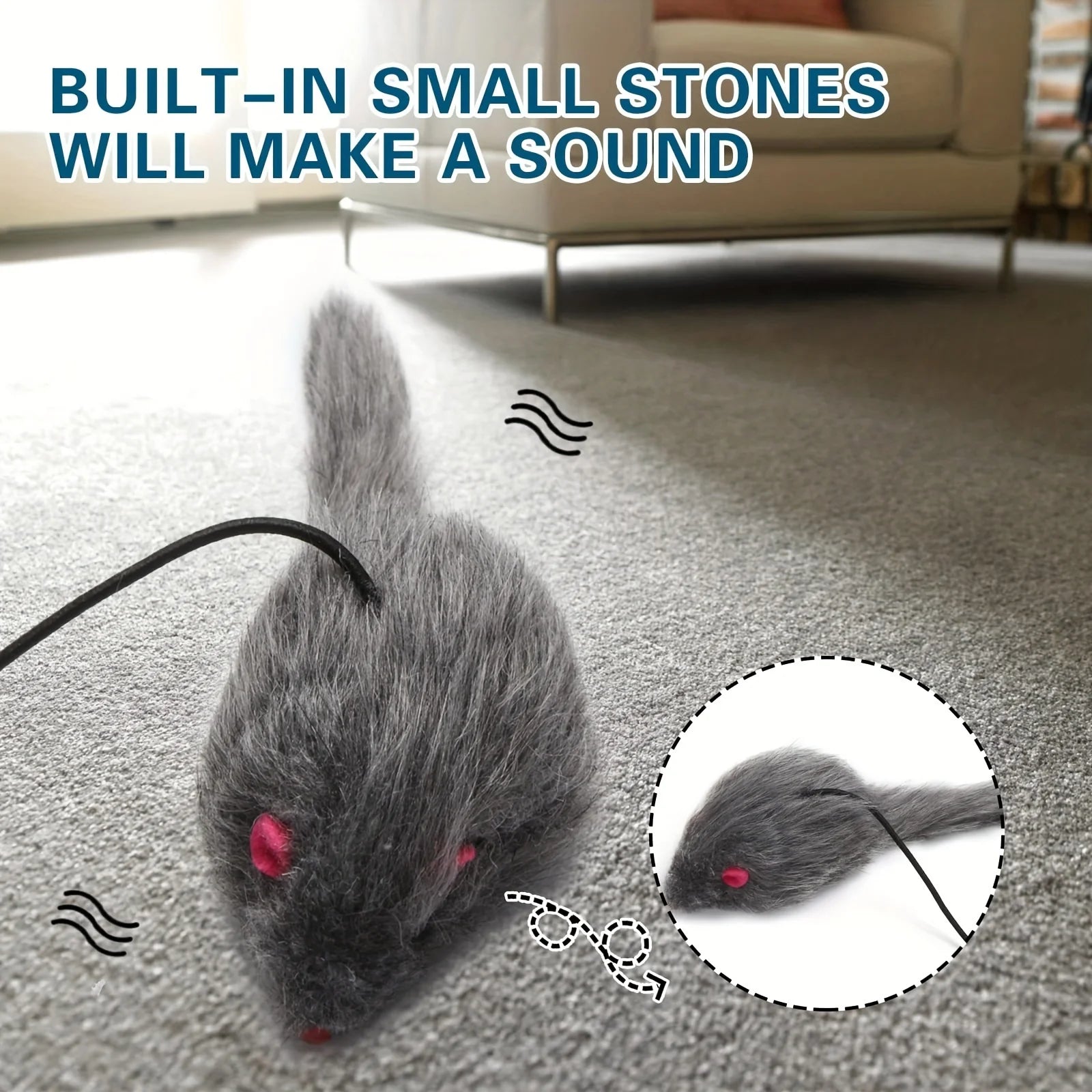 Interactive Plush Mouse Cat Teaser Wand – Retractable Design for Active Play & Exercise