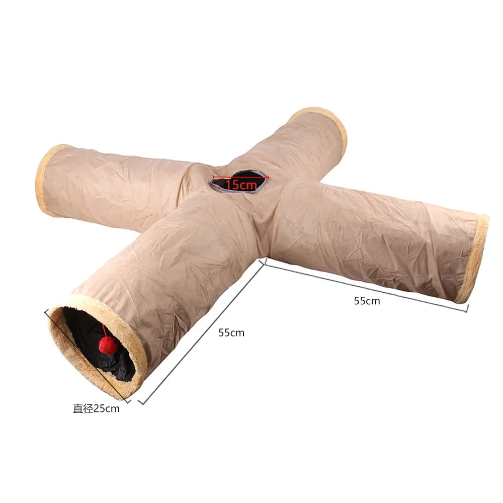 Collapsible Cat Tunnel - Interactive Play & Hide Toy for Cats, Kittens & Small Pets | Suede Finish | 2-Way & 3-Way Options Available