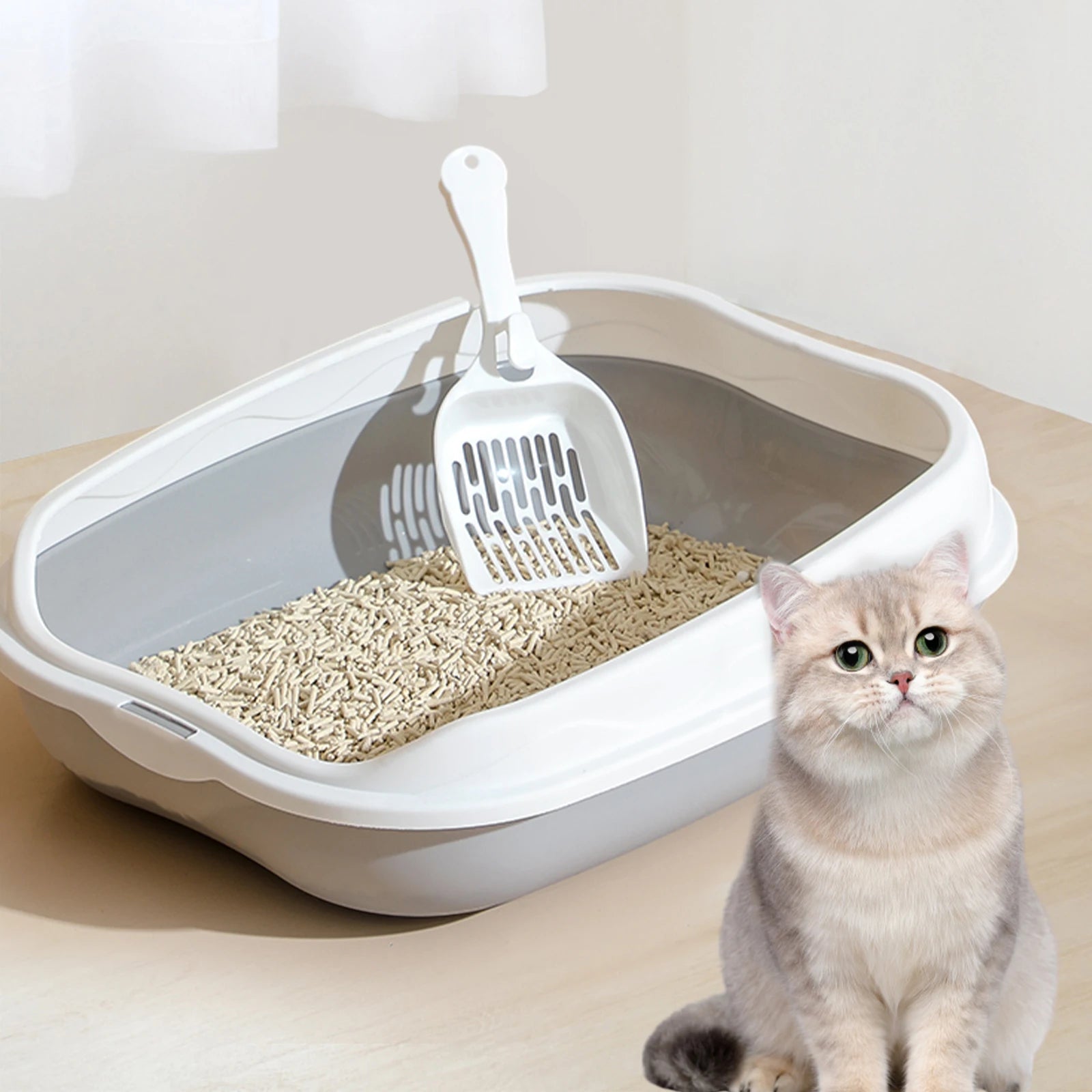 Semi-Enclosed Cat Litter Box - Large Splash-Proof Design with Anti-Tracking Pedal Ventilation System