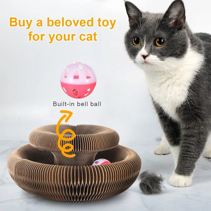 Transformable Cat Scratching Board - Magnetic Corrugated Cardboard Scratcher with Interactive Bell