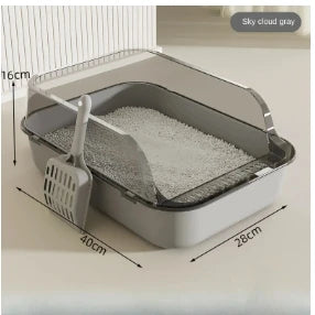 Semi-Enclosed Cat Litter Tray with High Splash Guards & Free Scoop - Easy Clean Open Top Design