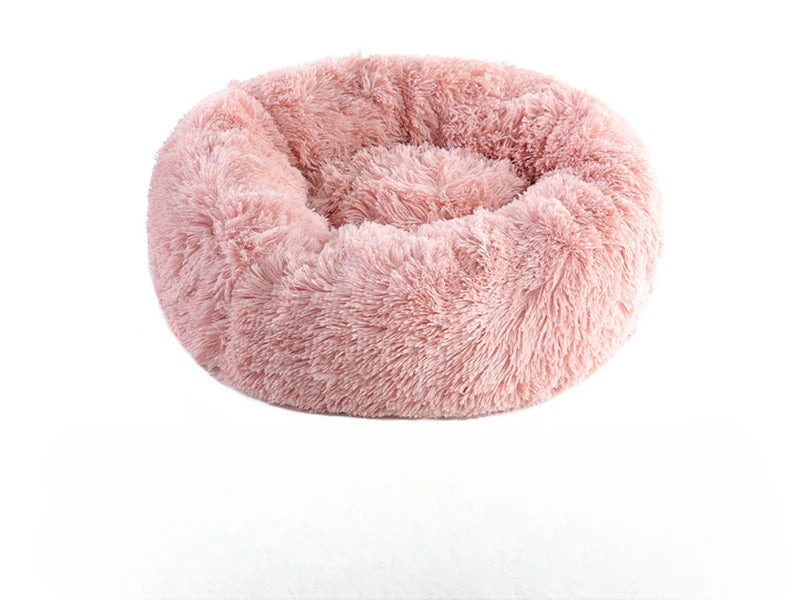 Luxurious Round Plush Cat Bed - Cosy Donut Design with Removable Washable Cover
