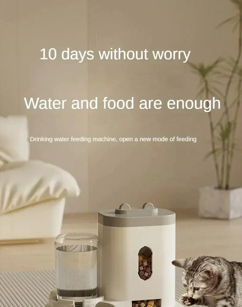Automatic Cat Feeder and Water Fountain - Gravity-Fed Dual Bowl System with Large Capacity Storage