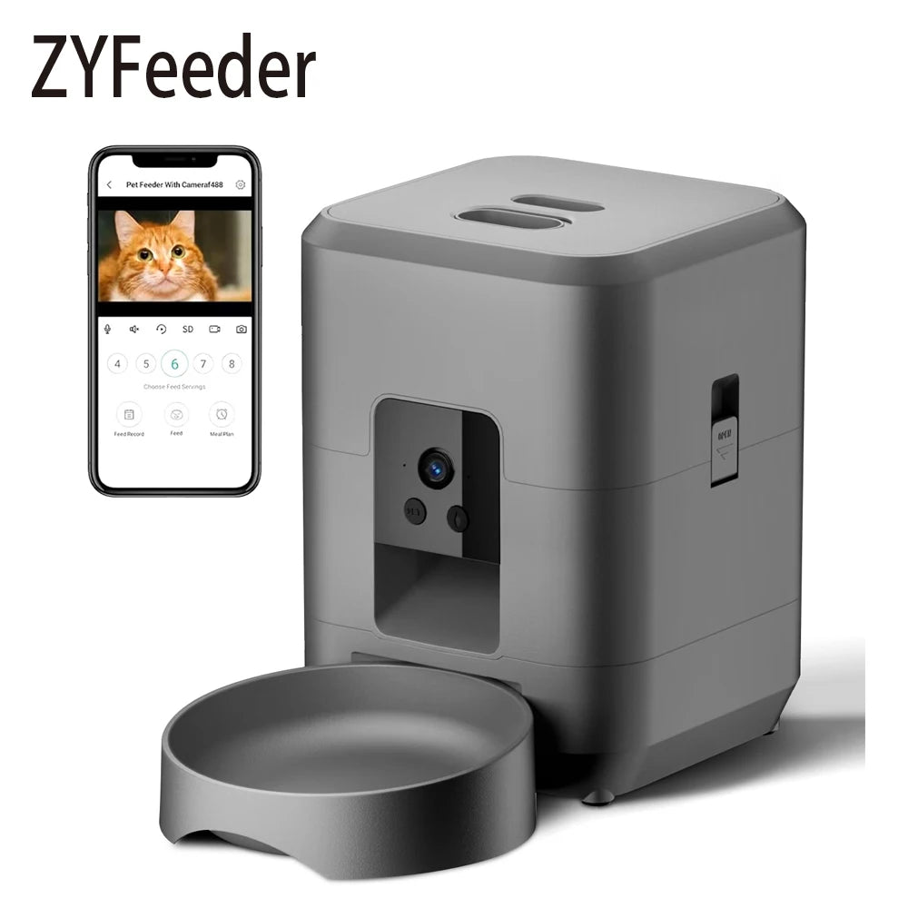 ZYFeeder 2L Smart Automatic Cat Feeder with Wi-Fi Camera - Remote Controlled Pet Food Dispenser for Cats and Dogs (Mains Adaptor Not Included)