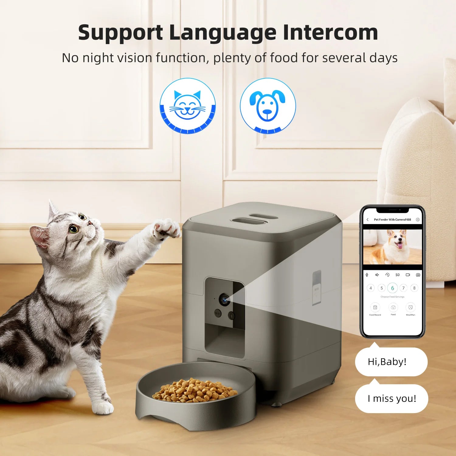 ZYFeeder 2L Smart Automatic Cat Feeder with Wi-Fi Camera - Remote Controlled Pet Food Dispenser for Cats and Dogs (Mains Adaptor Not Included)