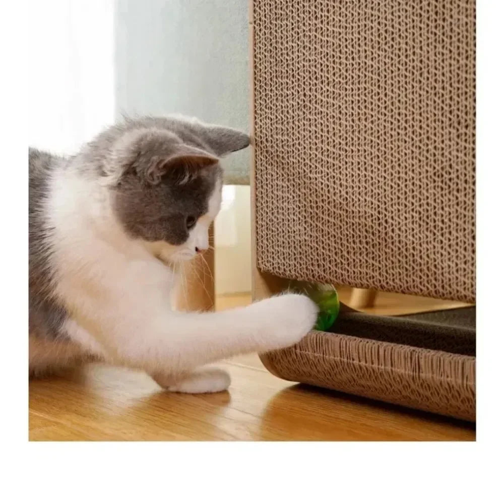 Vertical Cat Scratching Post - Double-Sided Wood Scratcher with Interactive Ball Toy & Furniture Protection