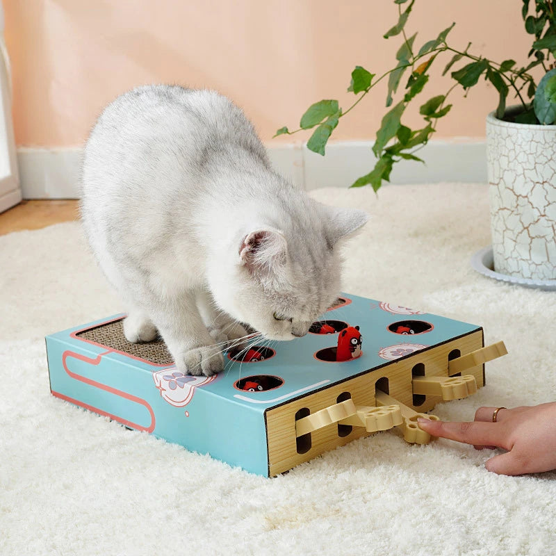 Interactive Whack-a-Mole Cat Scratching Board - Multi-Function Puzzle Toy with Claw Care
