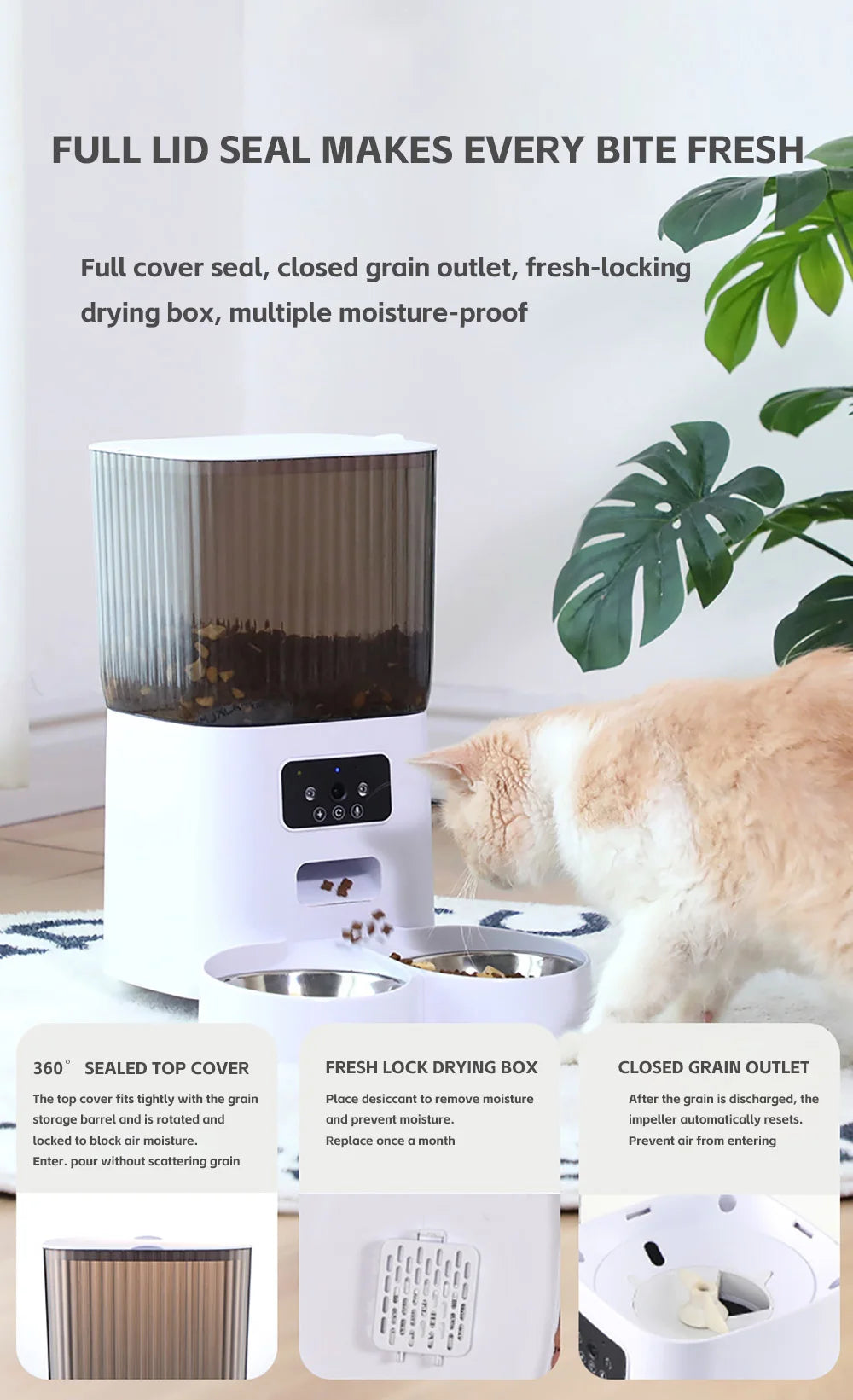 Smart Automatic Cat Feeder with HD Camera - 5L WiFi Pet Food Dispenser with Voice Recording & App Control
