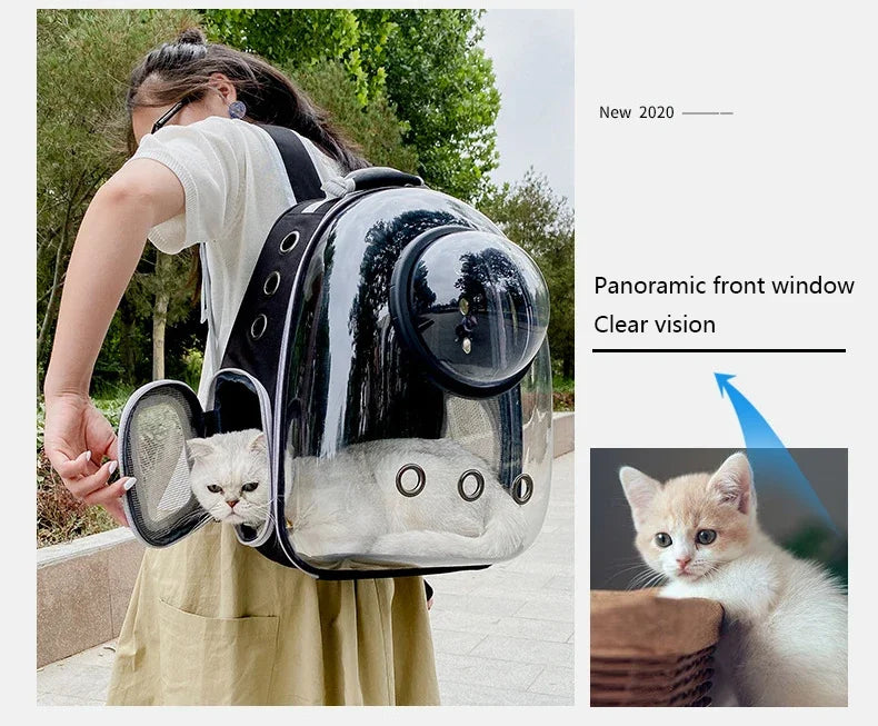Transparent Space Capsule Cat Backpack - Breathable Pet Carrier with Panoramic Window & Ventilation System