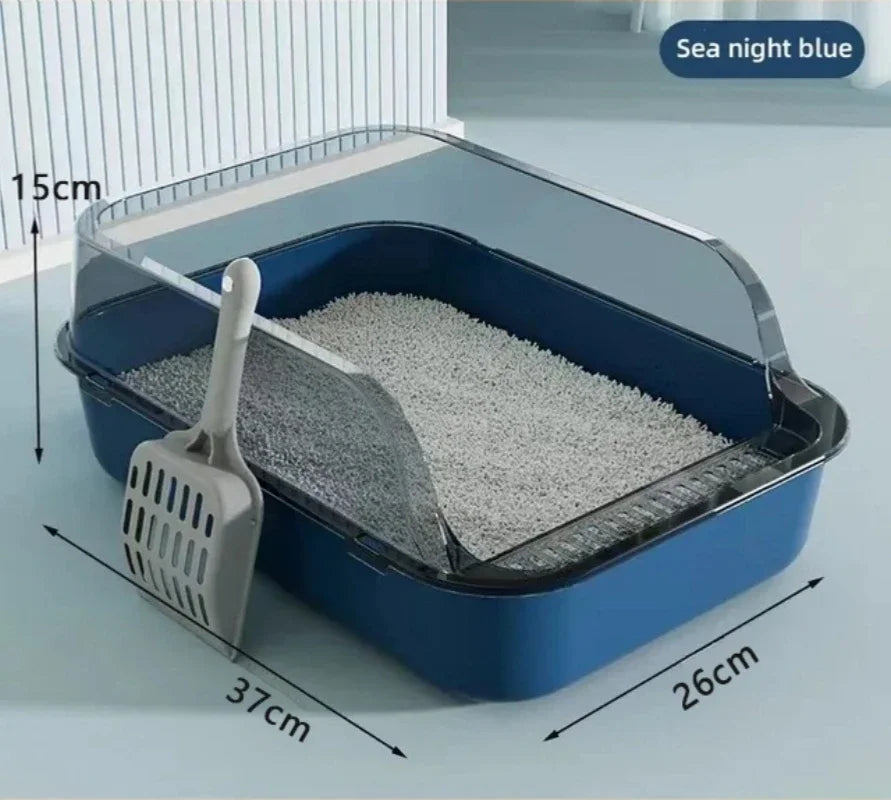 Semi-Enclosed Cat Litter Tray with Splash Guard - Anti-Tracking Design for Clean Homes