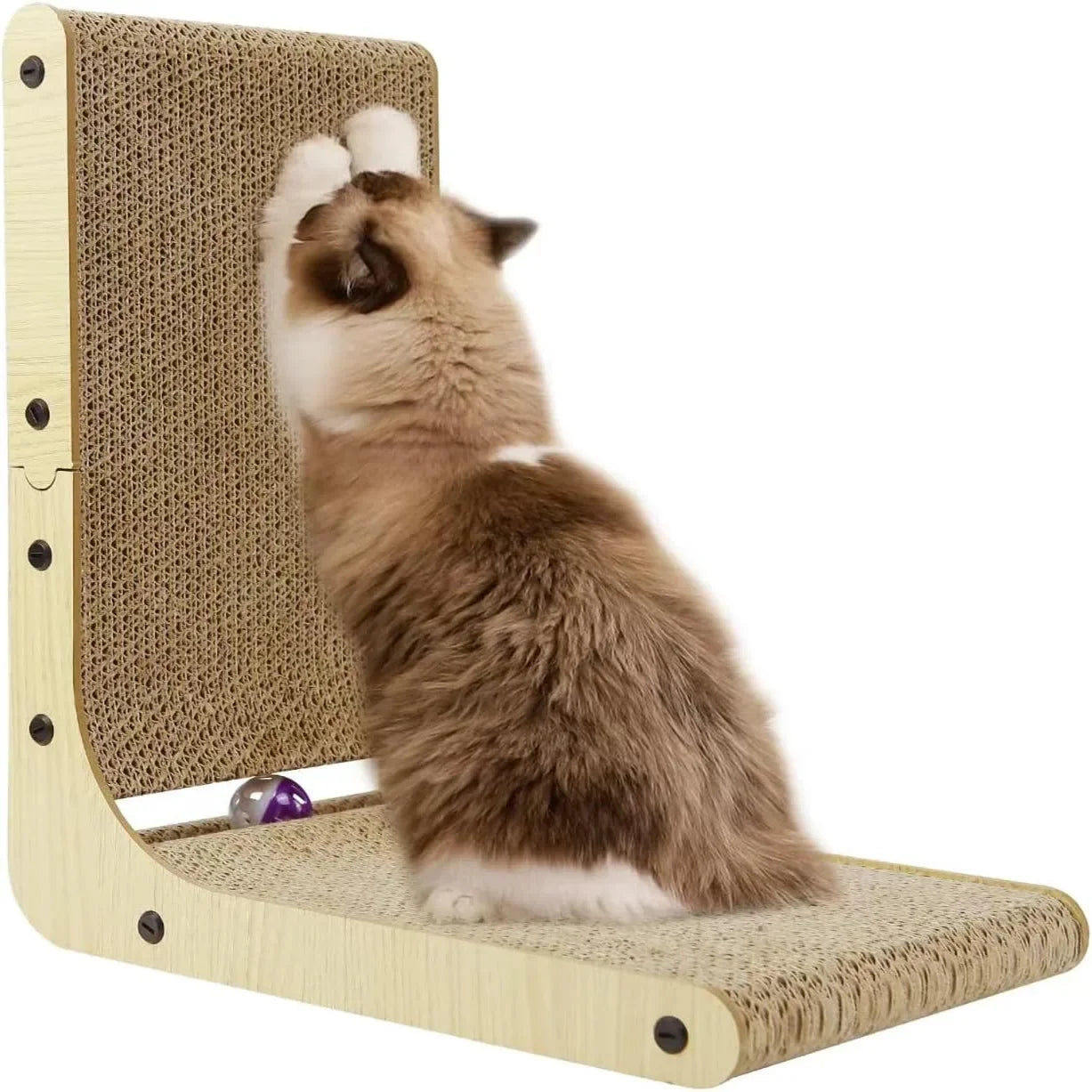 Vertical Cat Scratching Post - Double-Sided Wood Scratcher with Interactive Ball Toy & Furniture Protection