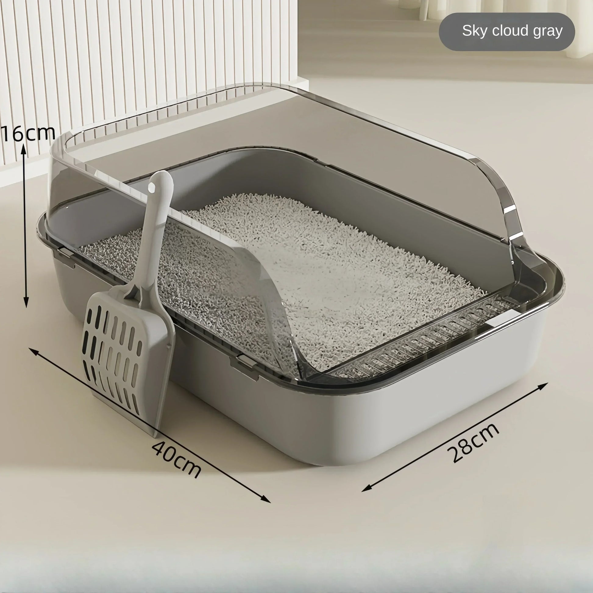 Large Open Cat Litter Box - High-Sided Anti-Splash Design with Easy-Clean Plastic Construction