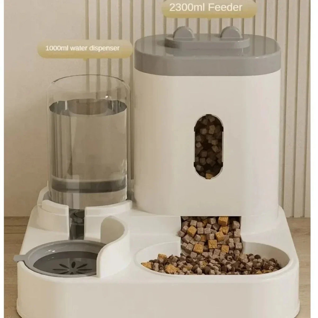 Automatic Cat Feeder and Water Fountain with Large Capacity Storage - Gravity-Fed Dual Bowl System