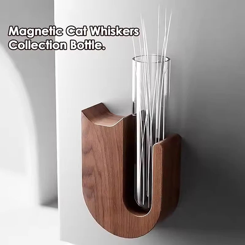 Cat Whisker Keepsake Vase - Wooden & Glass Fridge Magnet Display for Treasured Pet Memories