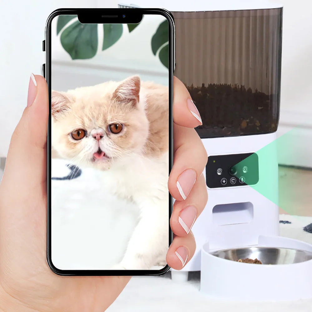 Smart Automatic Cat Feeder with HD Camera - 5L WiFi Pet Food Dispenser with Voice Recording & App Control