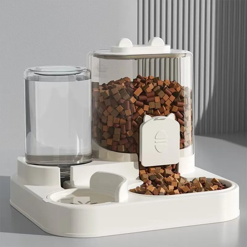 Automatic Cat Feeder and Water Fountain - Gravity-Fed Dual Bowl System with Large Capacity Storage
