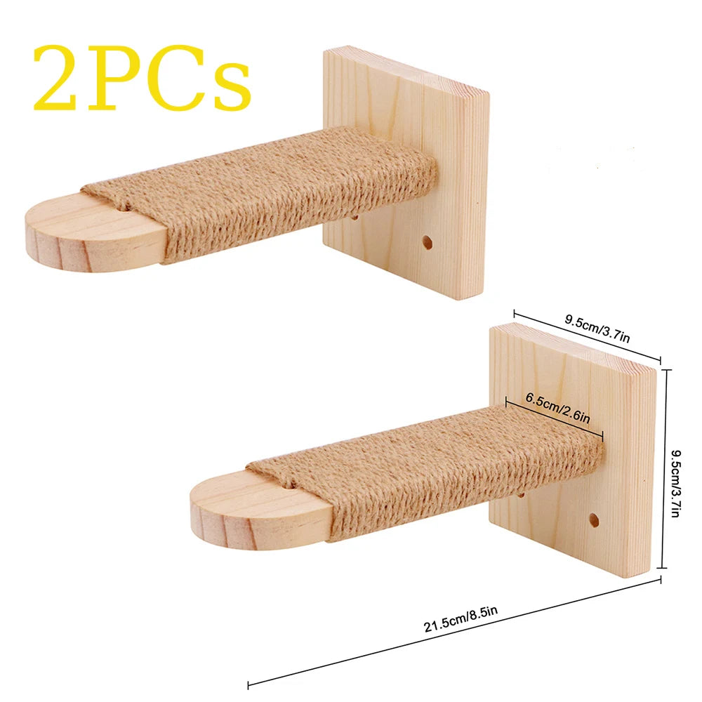 Premium Wall-Mounted Cat Climbing System - Hand-Woven Macramé Hammock with Detachable Wooden Platforms