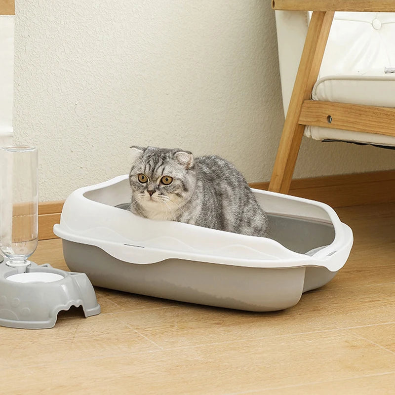 Semi-Enclosed Cat Litter Box - Large Splash-Proof Design with Anti-Tracking Pedal Ventilation System