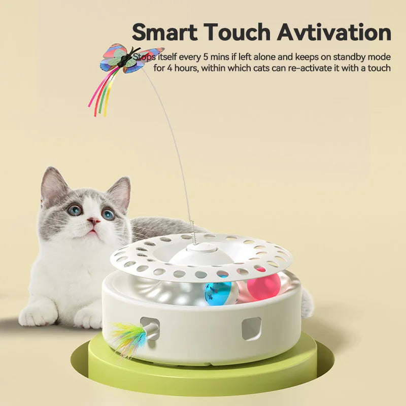 ROJECO 3-in-1 Automatic Interactive Cat Toy - Wireless Feather Teaser with Track Ball and Ambush Play Station for Indoor Cats