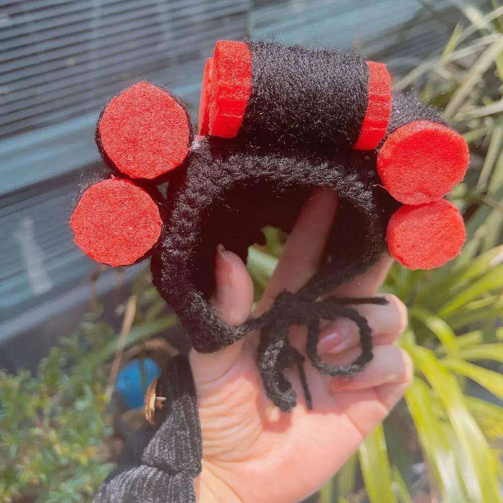 Cat Hat with Hair Rollers - Adjustable Knitted Pet Headdress for Dress-Up and Photography