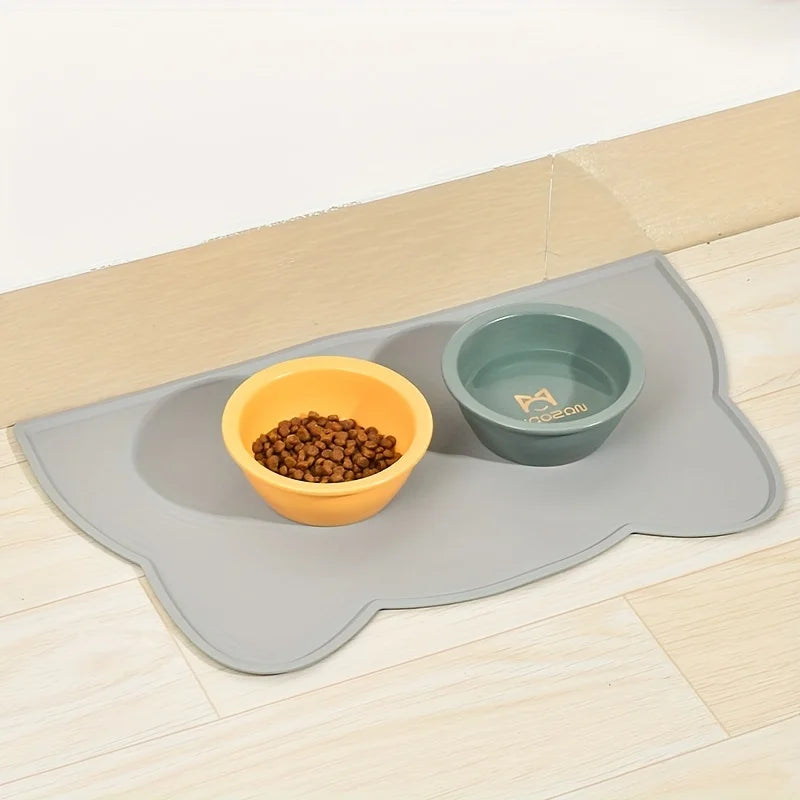 Silicone Cat Feeding Mat - Waterproof Food Bowl Placemat with Raised Edges