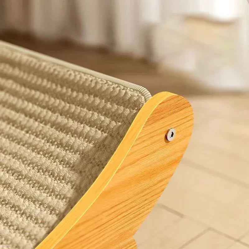 160° Curved Cat Scratcher & Sleeping Bed - Premium Wooden Hammock with Detachable Sisal Pad