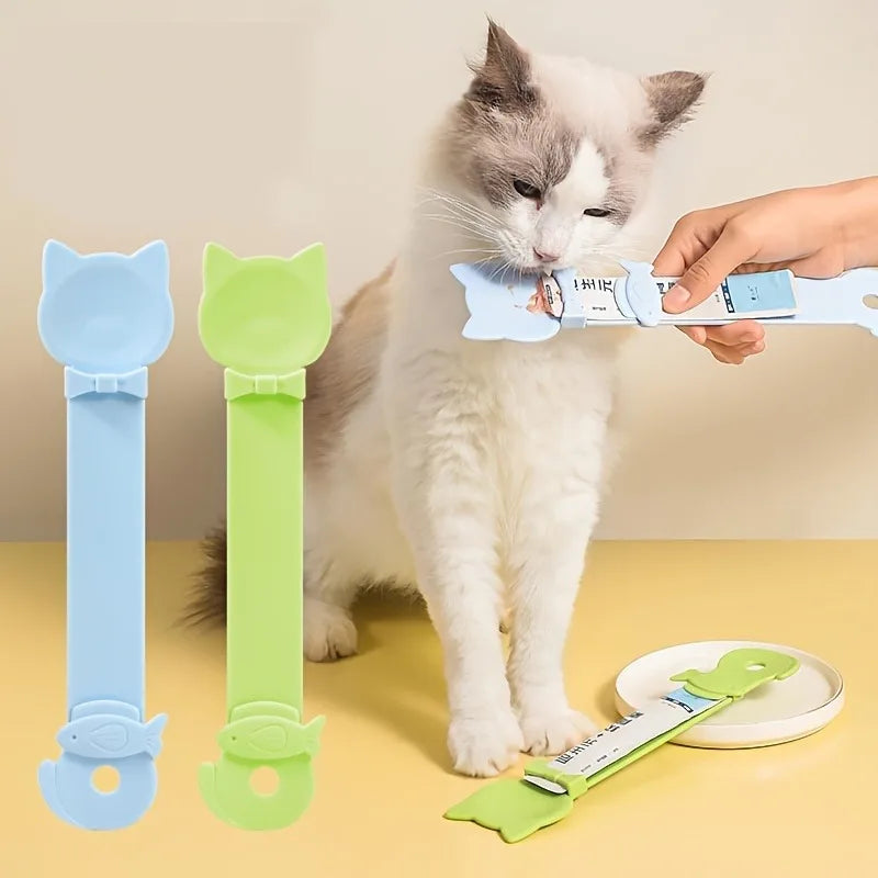 Cat Food Feeding Spoon with Long Handle | Lickable Treat Dispenser for Wet Food & Pastes (1-3 Pack)