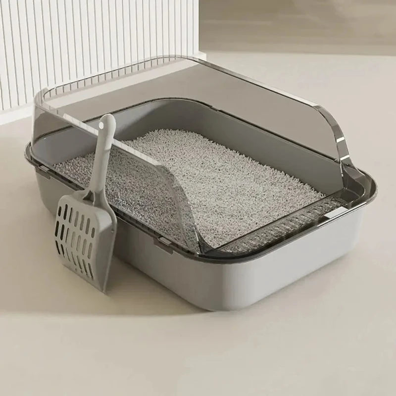 Semi-Enclosed Cat Litter Box with Scoop - Easy-Clean Double Layer Tray for Kittens & Small Pets