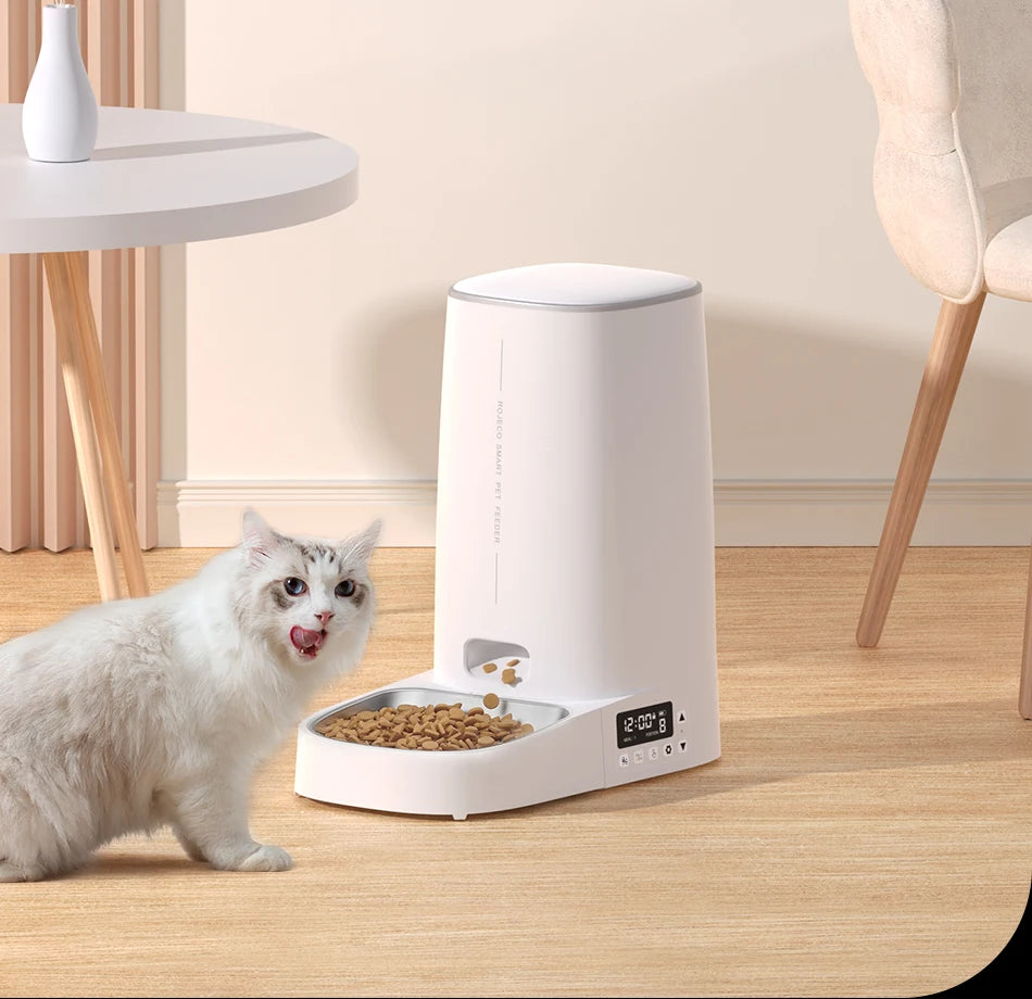 ROJECO 4L Automatic Cat Feeder with WiFi Remote Control - Smart Pet Food Dispenser for Cats
