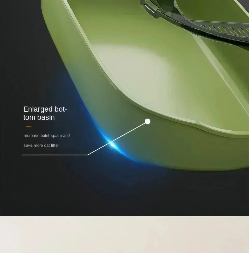 Large Open Cat Litter Box - High-Sided Anti-Splash Design with Easy-Clean Plastic Construction