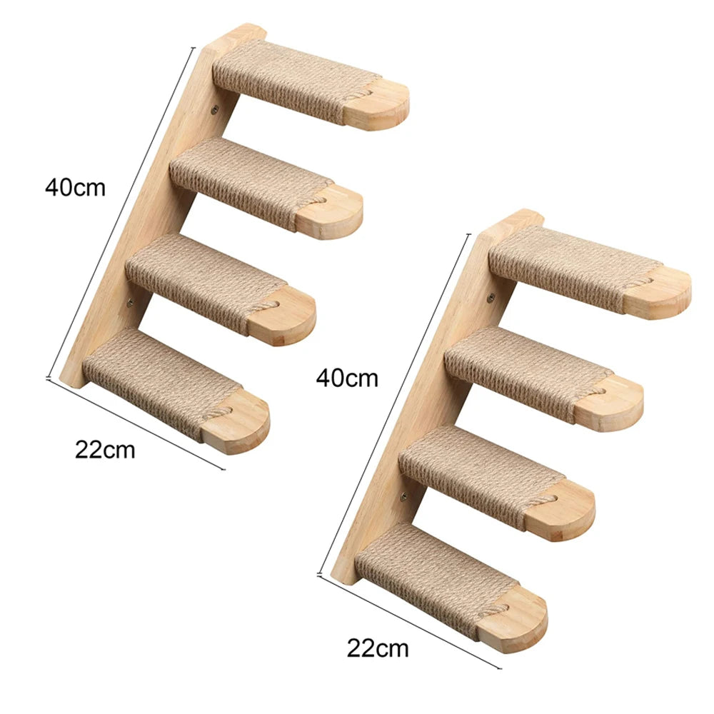 Modular Wall-Mounted Cat Climbing System - Wooden Cat Tree Shelves with Hammocks & Scratching Posts