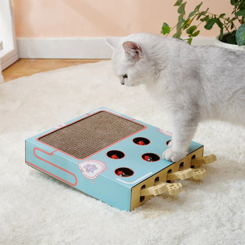 Interactive Whack-a-Mole Cat Scratching Board - Multi-Function Puzzle Toy with Claw Care