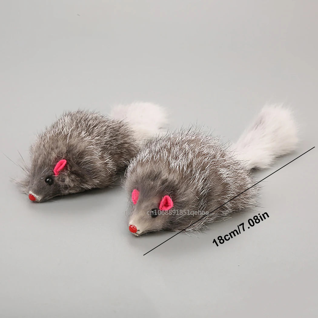 Realistic Mouse Cat Toy with Rabbit Fur - Natural Hunting Play Toy for Cats