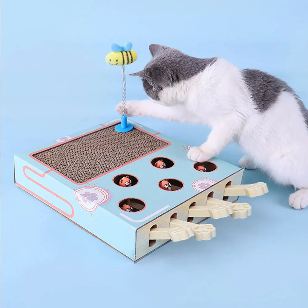 Interactive Whack-a-Mole Cat Scratching Board - Multi-Function Puzzle Toy with Claw Care