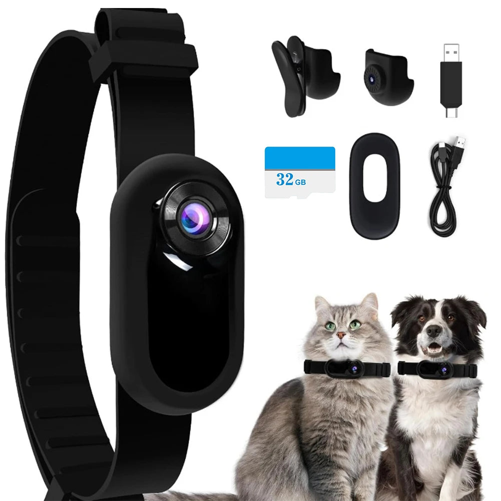 Pet Collar Camera - HD 1080P Wireless Action Camera with Silicone Collar & LCD Screen