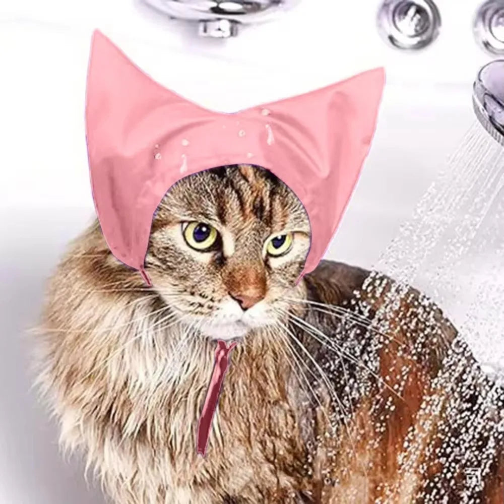 Waterproof Cat Bathing Cap - Adjustable Pet Shower Hat with Ear Protection for Bath Time