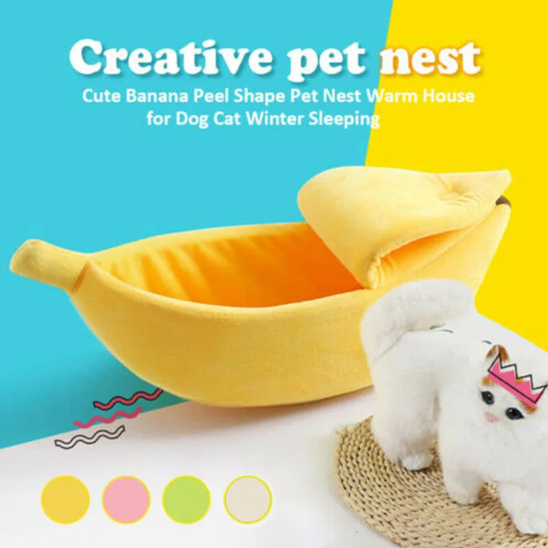 Banana-Shaped Cat Bed - Cosy Plush Pet House with Thick Cushioning for Cats & Small Dogs