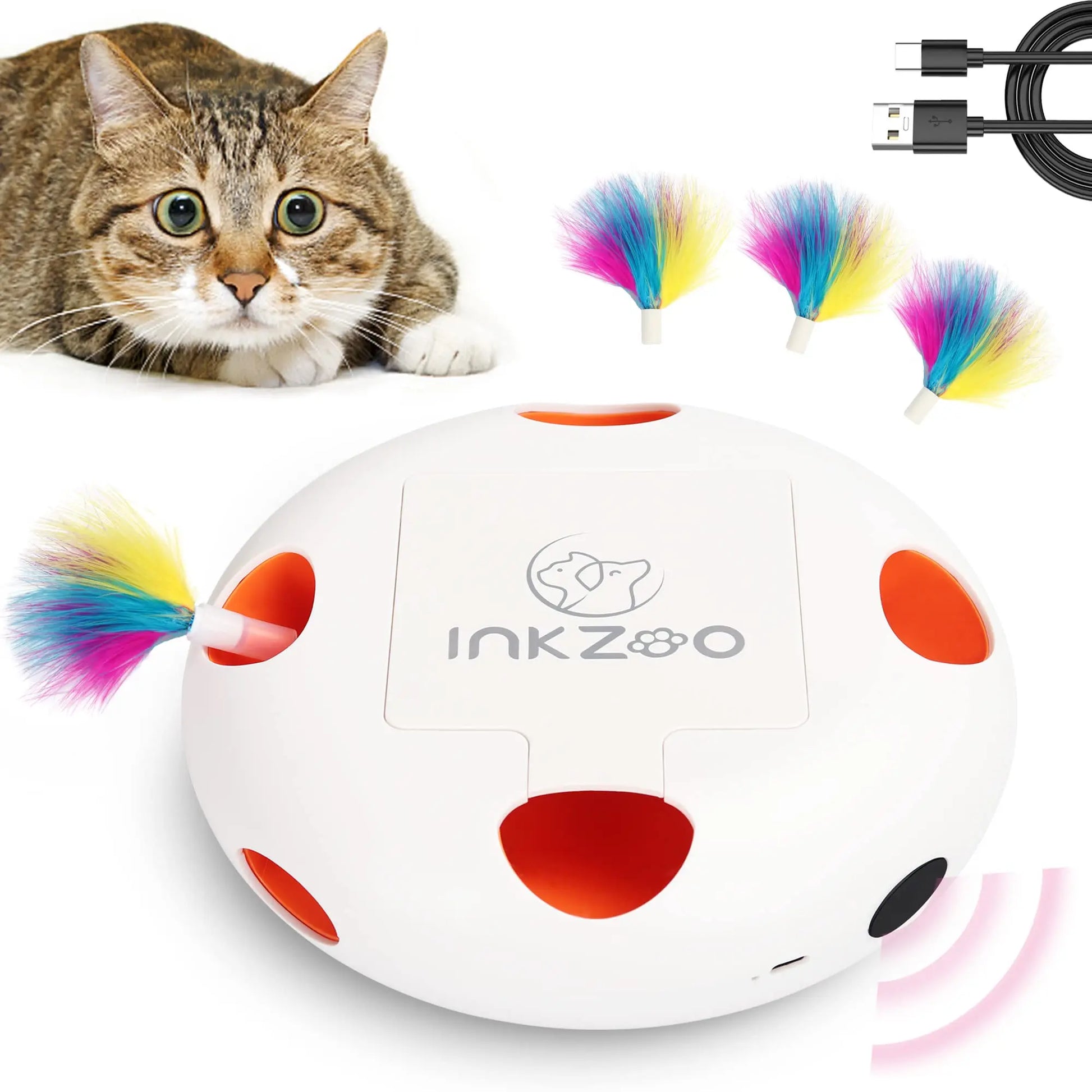 INKZOO Interactive Whack-A-Mole Cat Toy - 7-Hole Automatic Feather Toy for Indoor Cats and Kittens