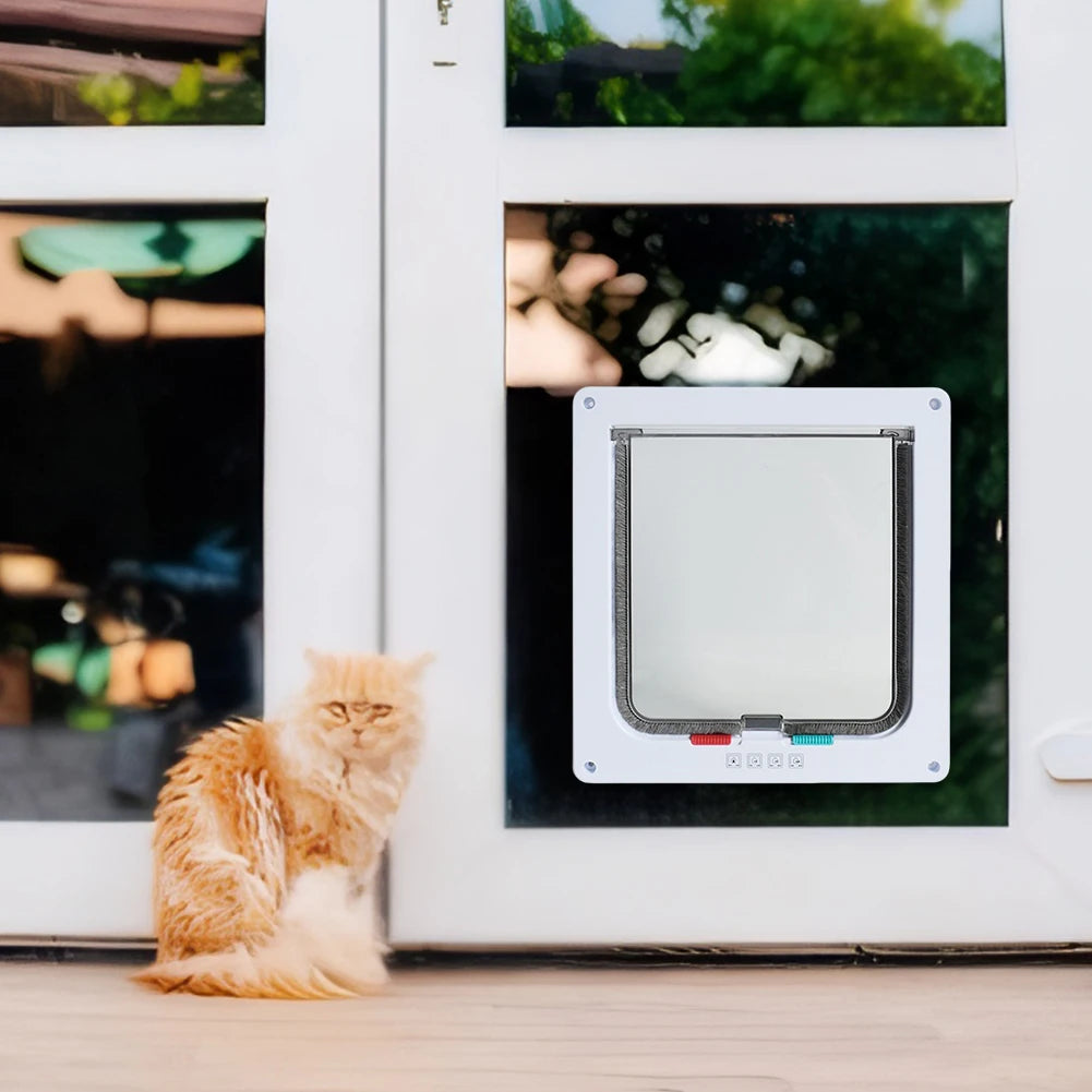 Cat Flap with 4-Way Security Lock - ABS Plastic Pet Door for Cats and Small Pets