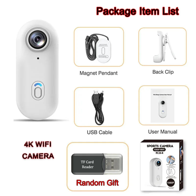 4K Ultra-Compact WiFi Action Camera - Thumb-Sized Wireless Recording Device for Pet Monitoring & Family Adventures