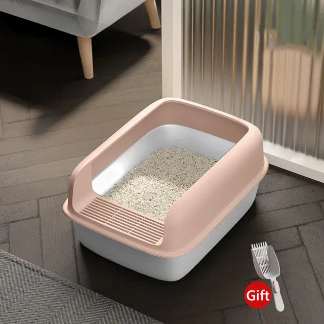Semi-Enclosed Cat Litter Box with Removable Sifting Tray - Anti-Splash Design for Small Cats & Kittens