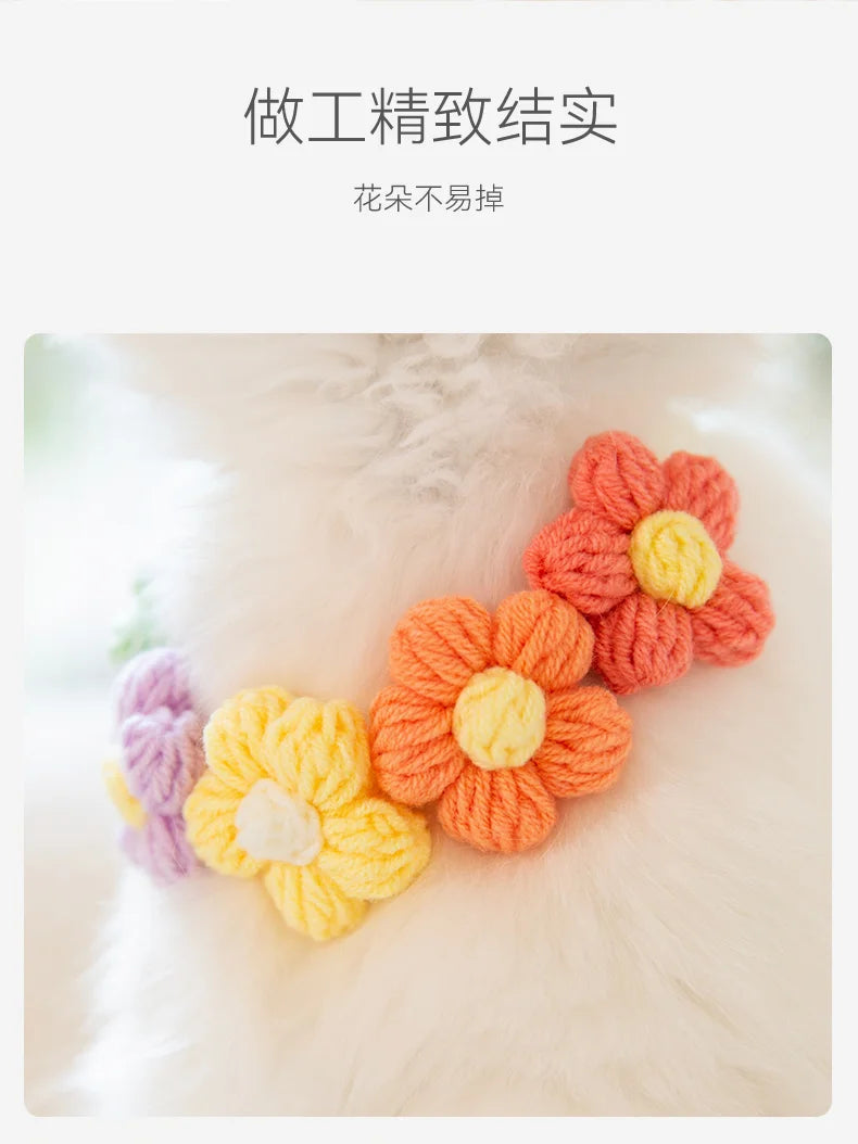 Handmade Crochet Cat Collar – Cotton Flower Bib Bandana