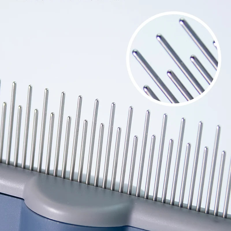 Self-Cleaning Cat Grooming Comb - Stainless Steel Pin Brush for Removing Loose Fur & Detangling