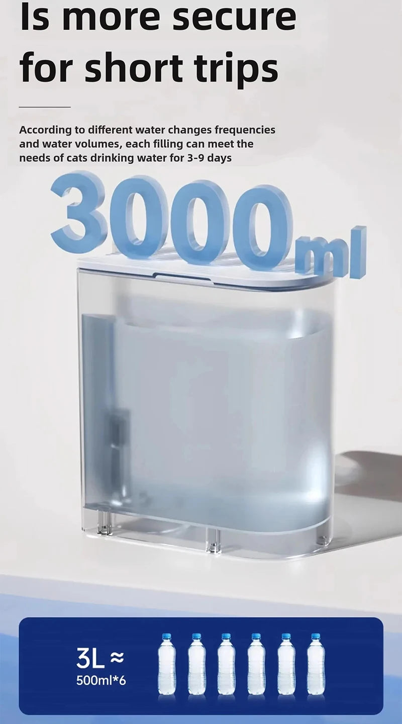 Automatic Cat Water Fountain with Smart Sensor - 3L Rechargeable Running Water Dispenser
