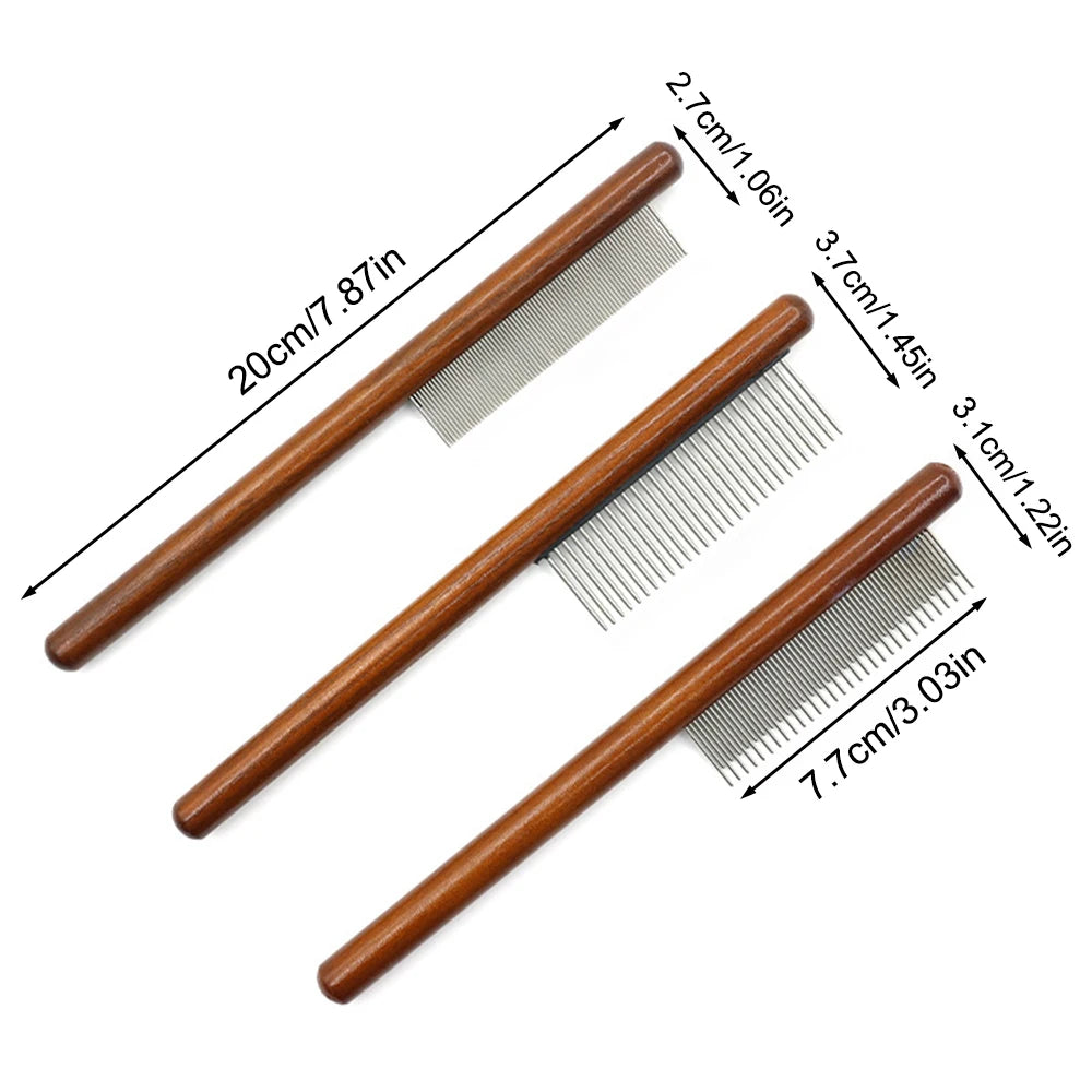 Professional Wooden Pet Grooming Comb - Fine-Tooth Dematting Tool for Long-Haired Cats & Dogs